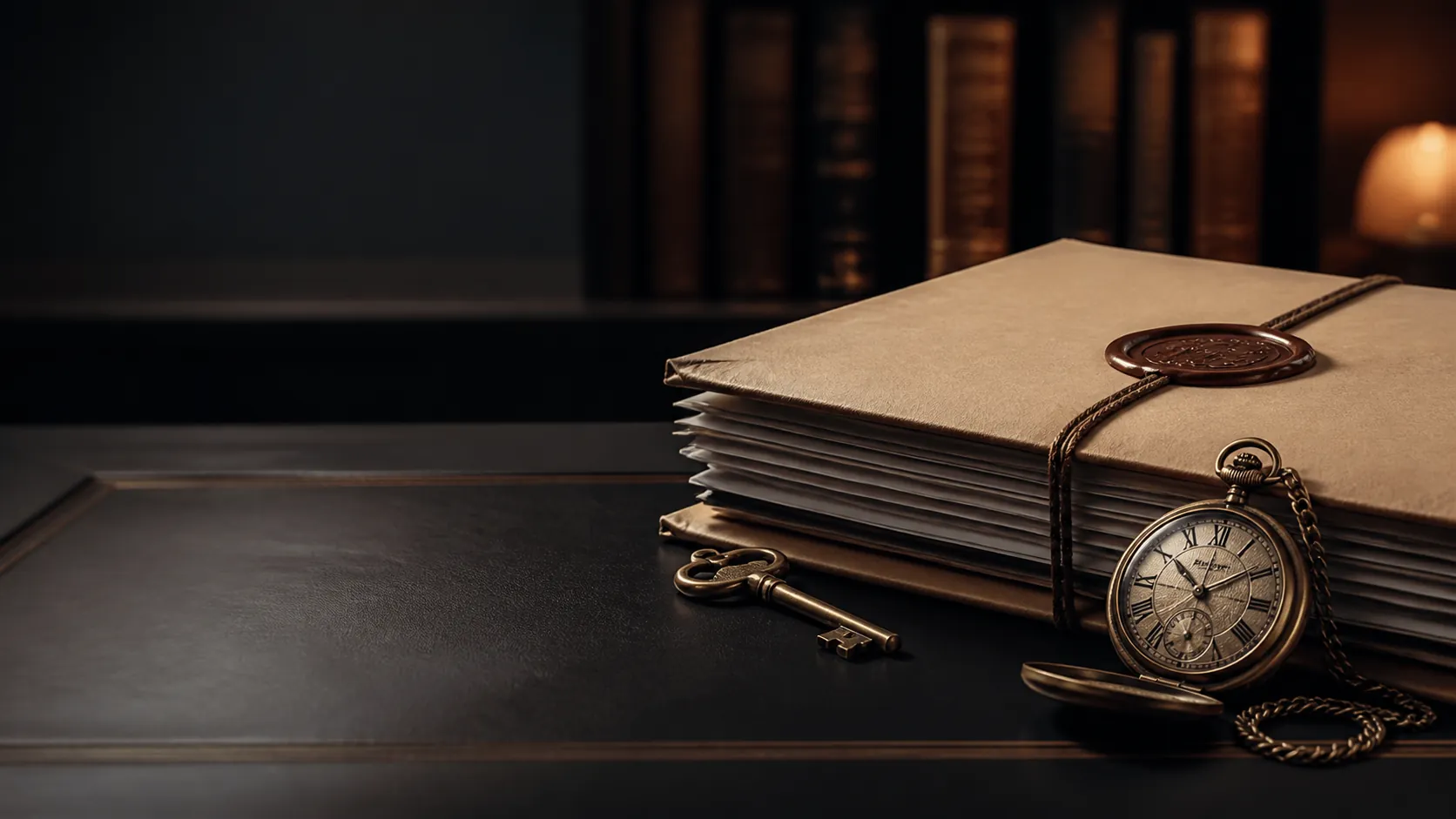 Pasta de documentos e chave antiga que representam inventário e herança
